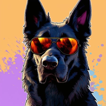 black german Shepard wearing sunglasses